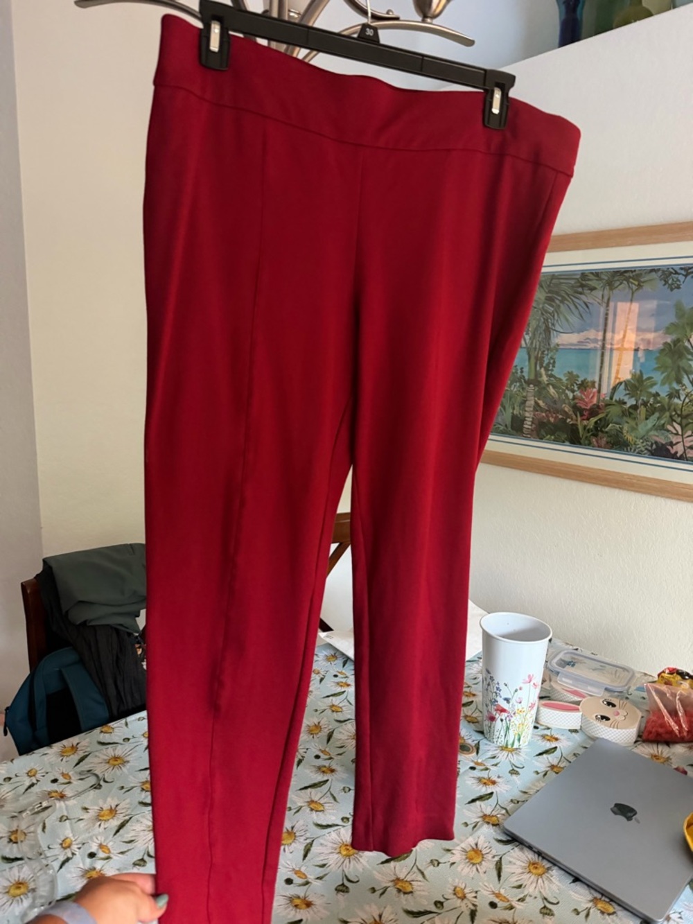 Anne Klein Straight-Leg Pull-On Pants in Crimson